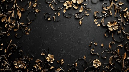 Poster - Golden Floral Design on Black Background