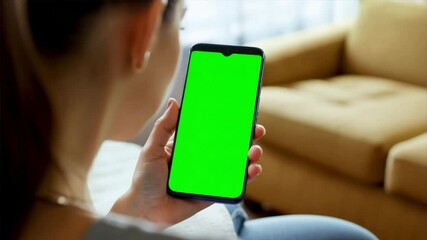 Poster - Woman using smartphone on green screen,Smartphone green screen