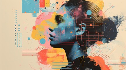 Poster - Creative design incorporating AI concept elements and infographics on textured background