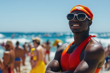 Watchful lifeguard keeping beach safe and fun