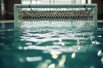 Water polo goals float in pool with water