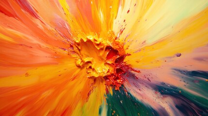 Wall Mural - A colorful explosion of paint with red, yellow, and pink colors. The explosion is so bright and vibrant that it almost looks like a rainbow