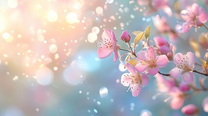 Poster - Delicate Pink Blossoms with a Sunlit Bokeh Background