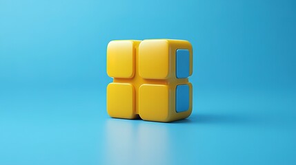 Poster - Yellow and Blue 3D Geometric Shape on a Light Blue Background