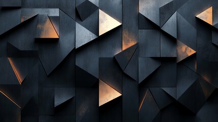 Canvas Print - Abstract Geometric Wall with Black and Gold Triangles