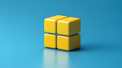 Poster - Four Yellow Cubes with Blue Dividers on a Blue Background