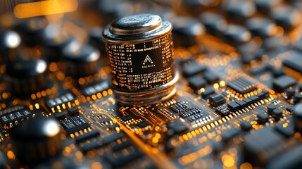 Poster - Cryptocurrency Chip on Circuit Board with Glowing Text