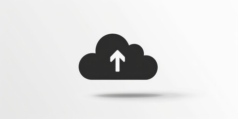 Dark silhouette of a download cloud icon set against a clean white background representing digital storage and data transfer concepts