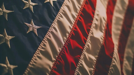 The texture and colors of the American flag displayed in vibrant detail against a soft background