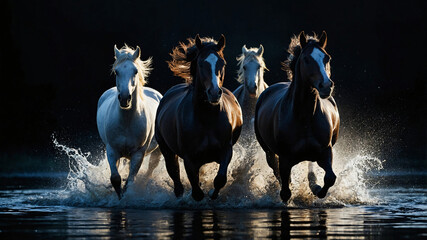 Horses galloping over a water surface-7