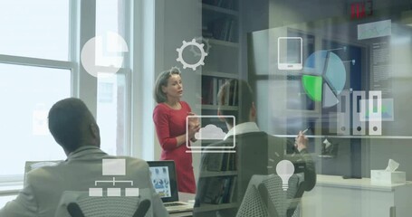 Poster - Animation of financial data processing over diverse business people in office