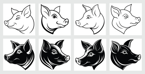 minimalistic silhouette vector of a pig s head