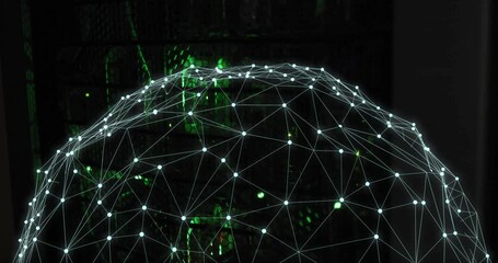 Poster - animation of spinning globe and digital data processing over computer servers