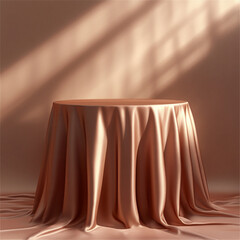 Fototapete - Empty table podium on rose gold background. Mock up Product display stand with Generative Ai.