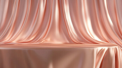 Poster - empty table podium on rose gold background with generative ai.