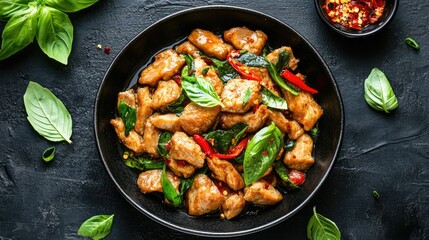 Wall Mural - Pad kaprow stir-fried pork with basil and chili