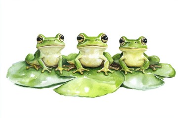 frog on on leaf on white background