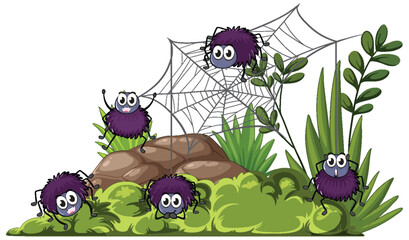 Wall Mural - Cute Spiders in Nature Scene