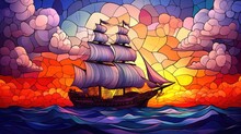 ヴィンテージ帆船のステンドグラス 無料画像 - Public Domain Pictures