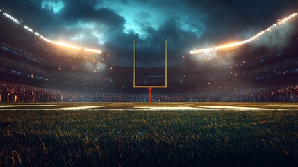 American Football Stadium Night Game Goalpost Field