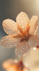 Wall Mural - Delicate Pink Flower with Water Drops Macro Photography