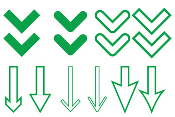 Double arrow down icon set. Vector illustration.