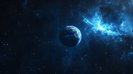 Wall Mural - Earth in Space with Blue Nebula and Stars