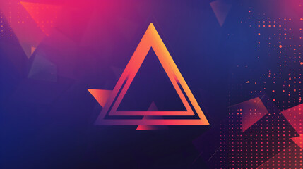 Wall Mural - Minimalist glowing triangle with gradient lines in red, orange, and pink, floating against a dark, abstract background, symbolizing modern design, mystery, and energy.