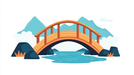 Poster - Explore a vibrant cartoon image showcasing a whimsical wooden bridge amidst a colorful landscape, perfect for playful designs.