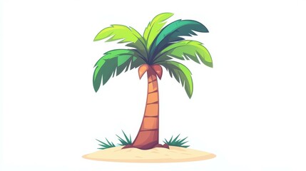 Sticker - Bright, cartoonish coconut palm tree with green fronds, perfect for games or tropical themed designs.