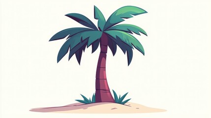 Sticker - Bright, cartoonish coconut palm tree with green fronds, perfect for games or tropical themed designs.