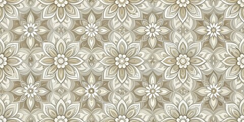 elegant white floral mandala pattern, beige and white colors, seamless repeating design, vector illu