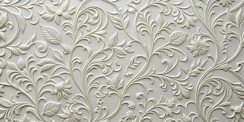 Wall Mural - Embossed Floral Pattern on White Background, Embossed, Floral Pattern, White Background