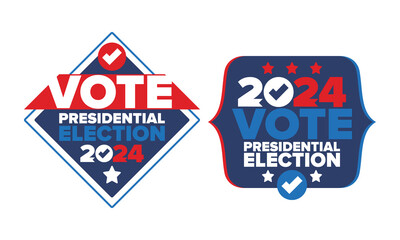 Wall Mural - Vote 2024. Presidential Election 2024 in United States. November 5. US Election Day. Patriotic american element. Poster, card, banner and background. Vector illustration