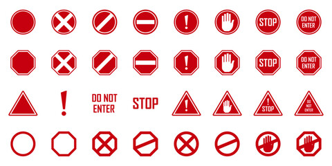 Poster - Warning sign stop red sign do not enter hand not allowed street symbol limitation danger trespassing website rules risk