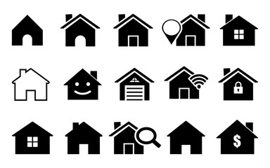 Poster - Home icon set house real estate residental business concept sale symbol sign home page application web page black buttons