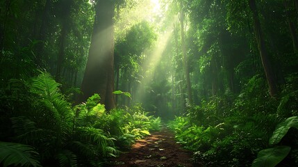 Sticker - Sunlight Streaming Through Lush Jungle Canopy