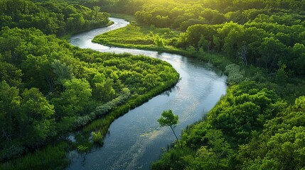 Wall Mural - A river with a green forest on both sides