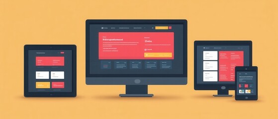 Modern Responsive Website Design with Red and Yellow Accents