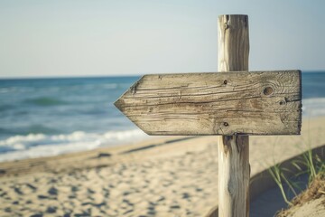 Wall Mural - Rustic beach wooden signpost direction