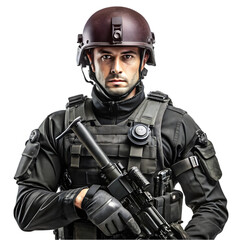 swat man portrait isolated on transparent background