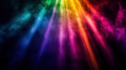 Aufkleber - Vibrant rainbow light beams pierce through dark clouds, creating a mesmerizing and colorful atmosphere for artistic backgrounds.