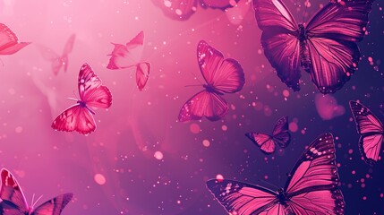 Wall Mural - Vibrant magenta background with delicate butterflies in flight, perfect for nature-inspired designs, spring and summer themes, and feminine decorative patterns with soft, elegant color palette for cre