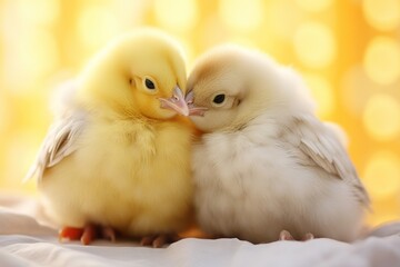 Wall Mural - Chick cuddling animal bird beak.