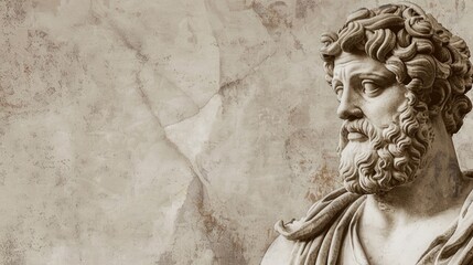 Statue of Asclepius Roman artwork 2nd century AD Sepia banner plain background Space for text close up view Depicting medicine god historical and artistic theme