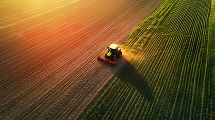 Wall Mural - Red Tractor in a Field