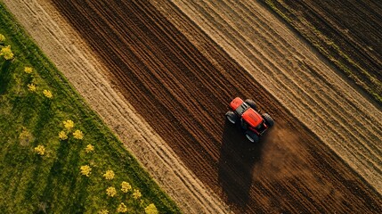 Canvas Print - Red Tractor in a Field