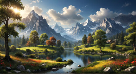 Wall Mural - lake in the mountains