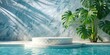 © lapeepon - Summer background with marble podium in pool water and monstera leaf shade at luxury hotel resort , summer, background