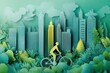 © ST22Studio - Paper cut style of a person riding a bicycle through a cityscape, symbolizing an eco-friendly and active lifestyle.